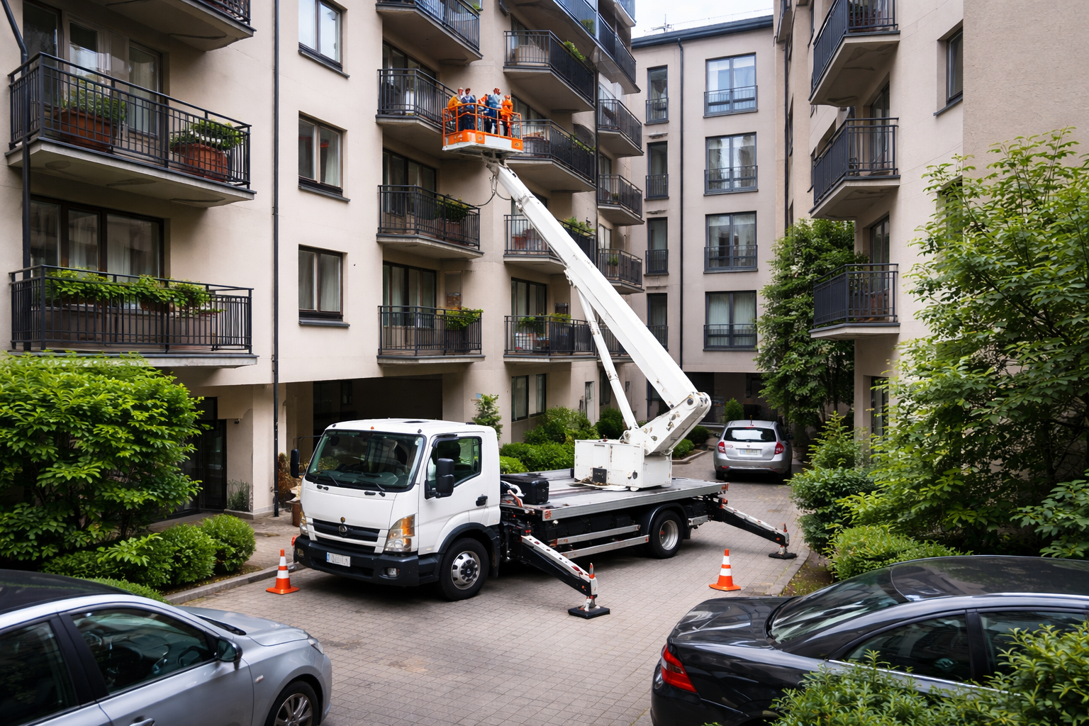 работа автовышки во дворе