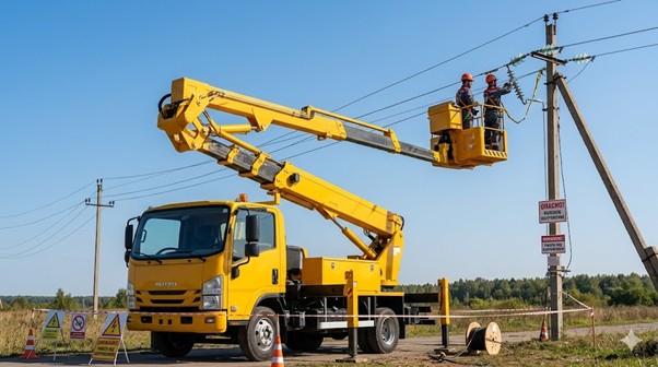 работа автовышки во дворе