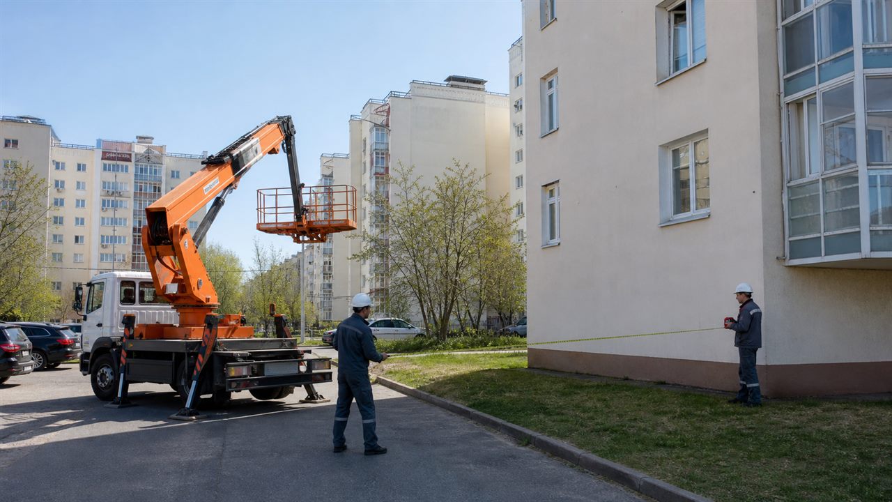 схема замера расстояния от автовышки до фасада перед заказом