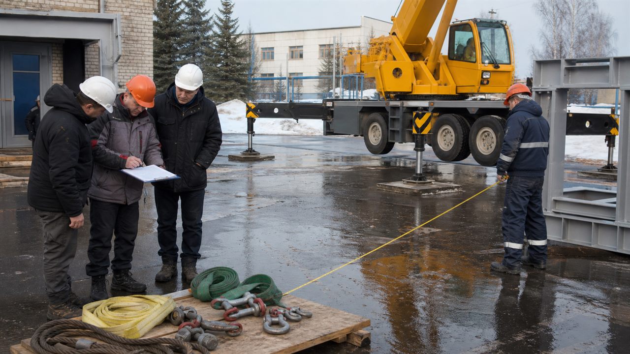схема строповки и осмотр площадки перед работой автокрана