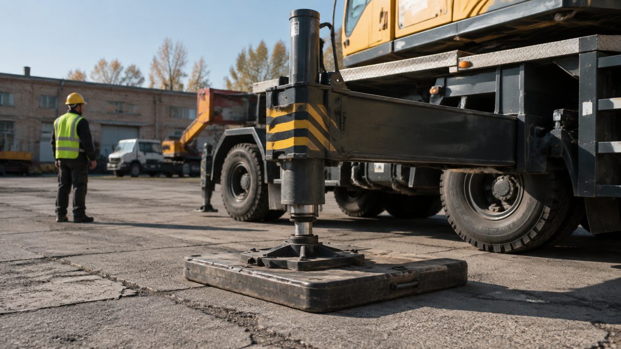подпятник выносной опоры автокрана на бетонной площадке